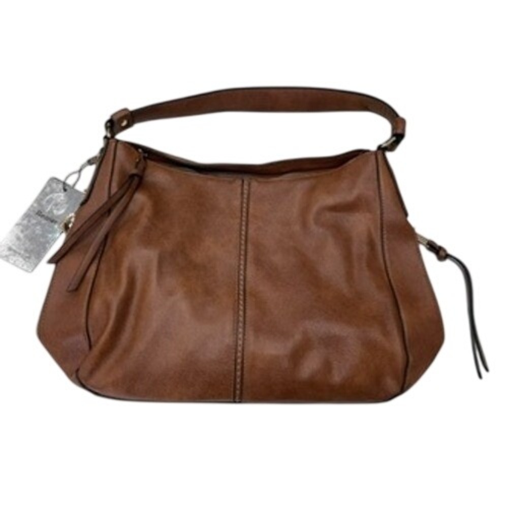 Realer Women Cognac Brown Vegan Leather Hobo‎ Shoulder Bag with Crossbody Strap